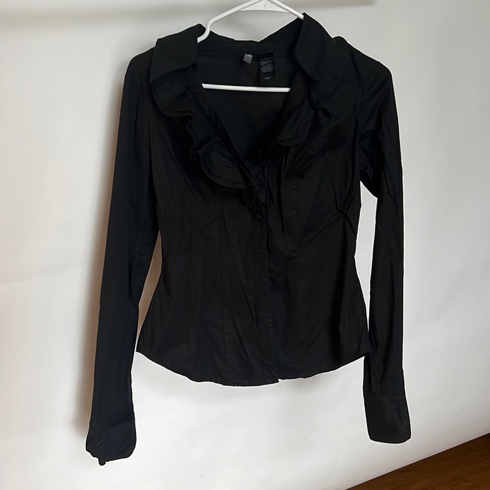 Black Ruffle Button Down Shirt